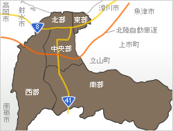 富山市マップ エリアをクリックしてください。